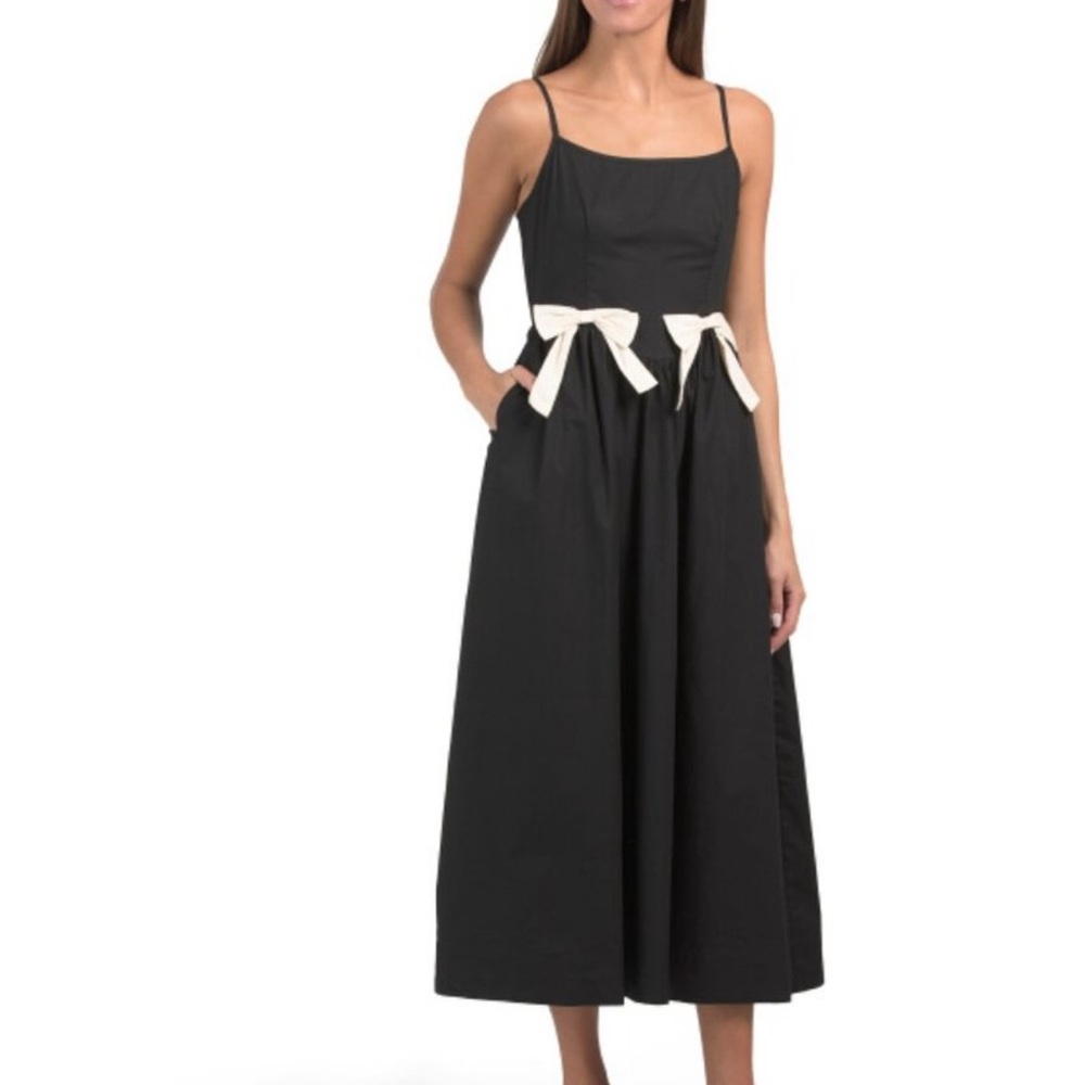 Moon River Black Midi Dress with White Accents